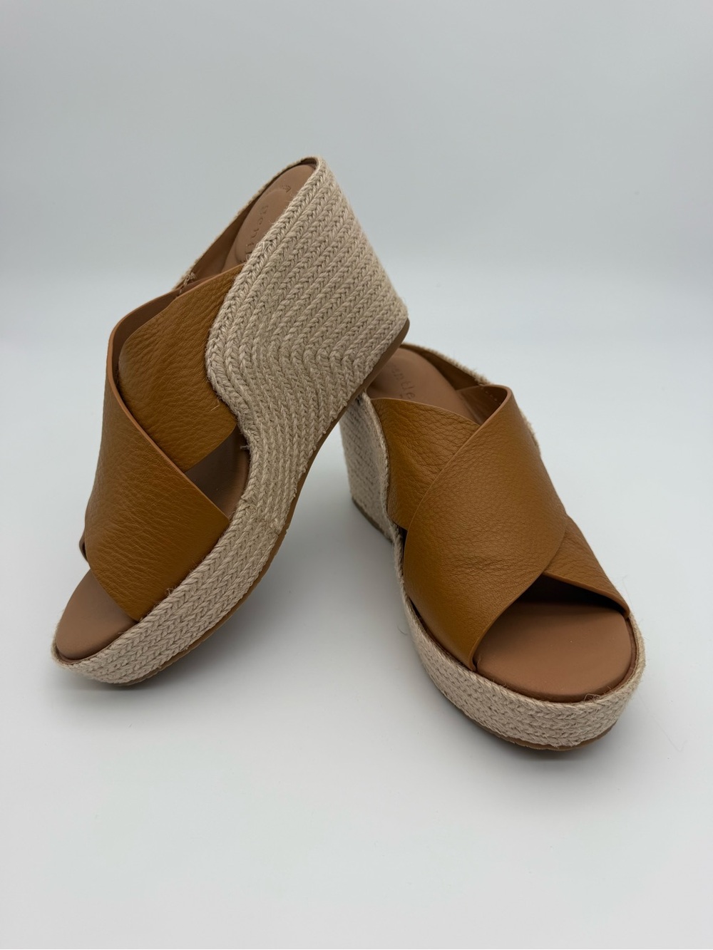 Gentle Souls Kenneth Cole Porto Cognac Tan Leather Espadrille Wedge Sandal 9.5M